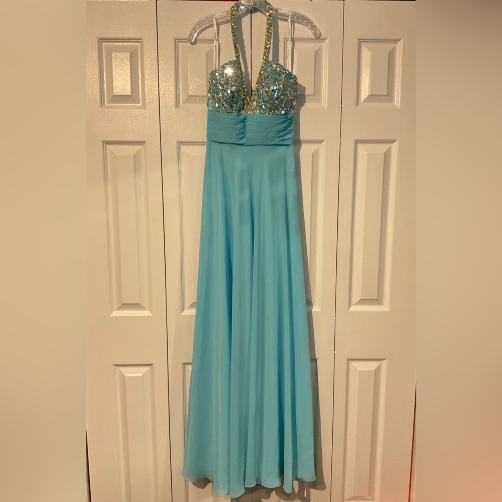Maxi turquoise sequin formal/prom dress